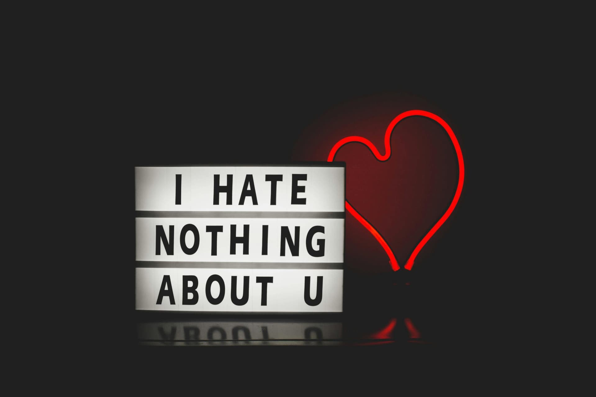 lightbox message with neon heart creates